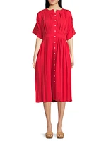 Pleated Dolman-Sleeve Midi-Dress