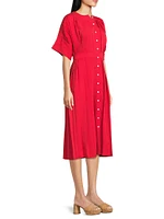 Pleated Dolman-Sleeve Midi-Dress