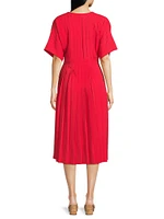 Pleated Dolman-Sleeve Midi-Dress