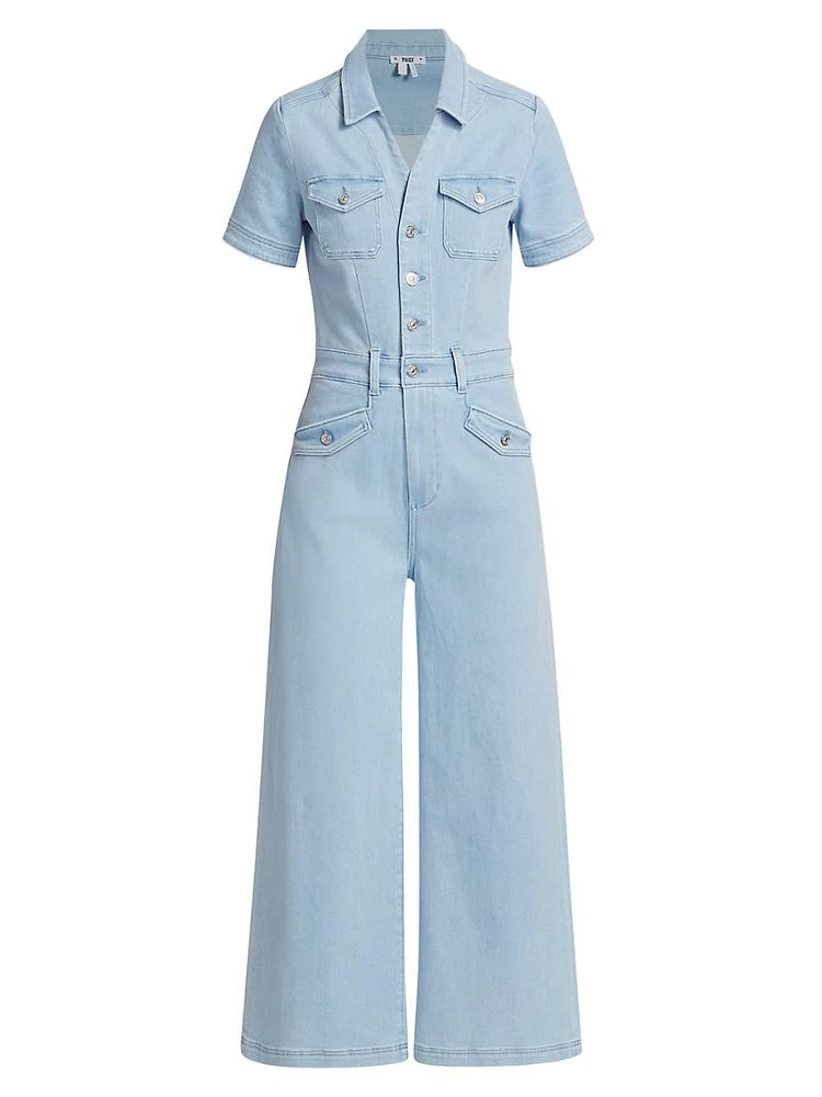 Harper Stretch Denim Cropped Wide-Leg Jumpsuit