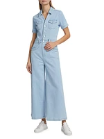 Harper Stretch Denim Cropped Wide-Leg Jumpsuit