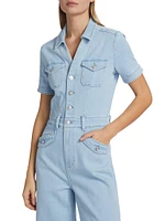 Harper Stretch Denim Cropped Wide-Leg Jumpsuit