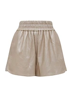 Sultan High-Waisted Leather Lame Shorts