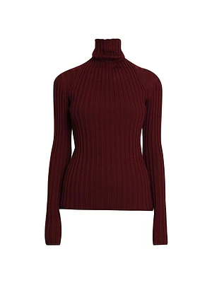 Rib-Knit Wool Turtleneck Sweater