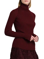 Rib-Knit Wool Turtleneck Sweater