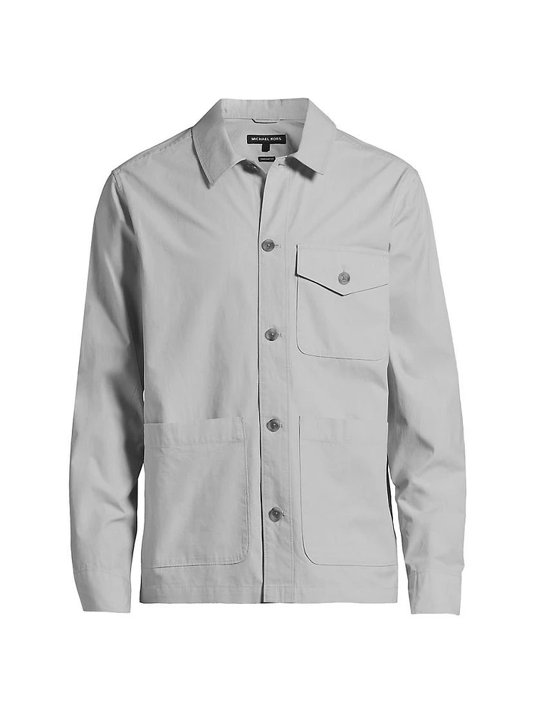 Cotton Button-Front Shirt Jacket