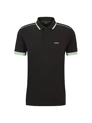 Cotton Pique Polo Shirt with Contrast Stripes and Logo