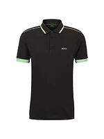 Cotton Pique Polo Shirt with Contrast Stripes and Logo