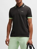 Cotton Pique Polo Shirt with Contrast Stripes and Logo