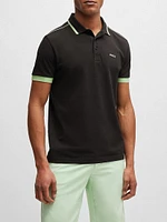 Cotton Pique Polo Shirt with Contrast Stripes and Logo