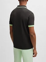 Cotton Pique Polo Shirt with Contrast Stripes and Logo