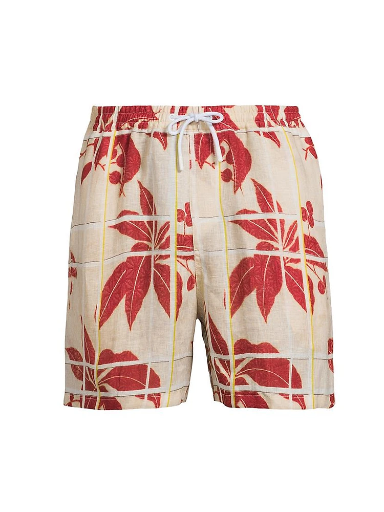 Bermuda Bay Hibiscus Linen Shorts