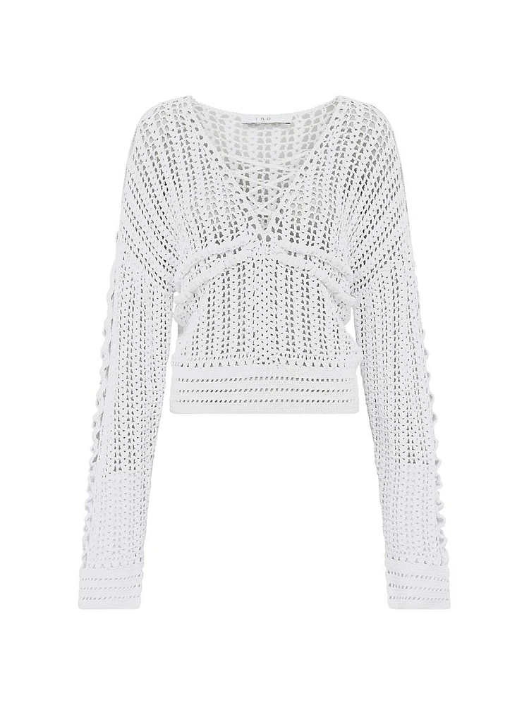 Kettie V-Neck Crochet Sweater