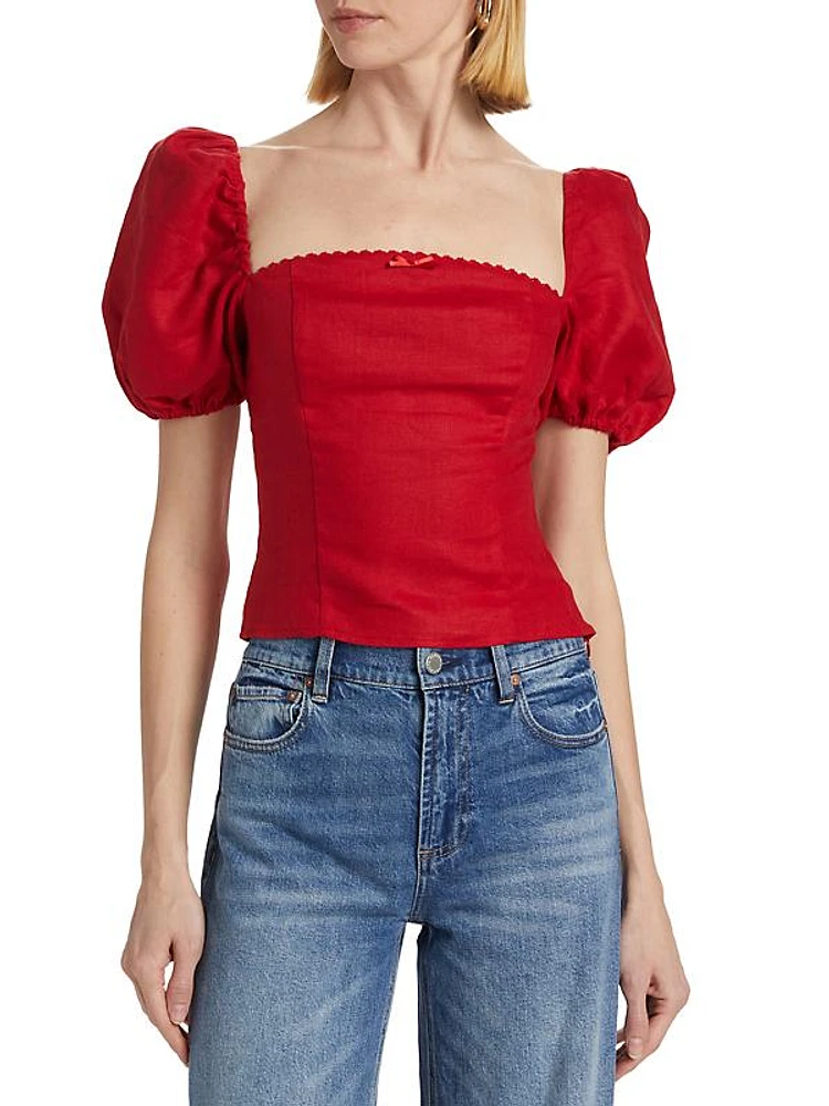 Marella Linen Balloon-Sleeve Top