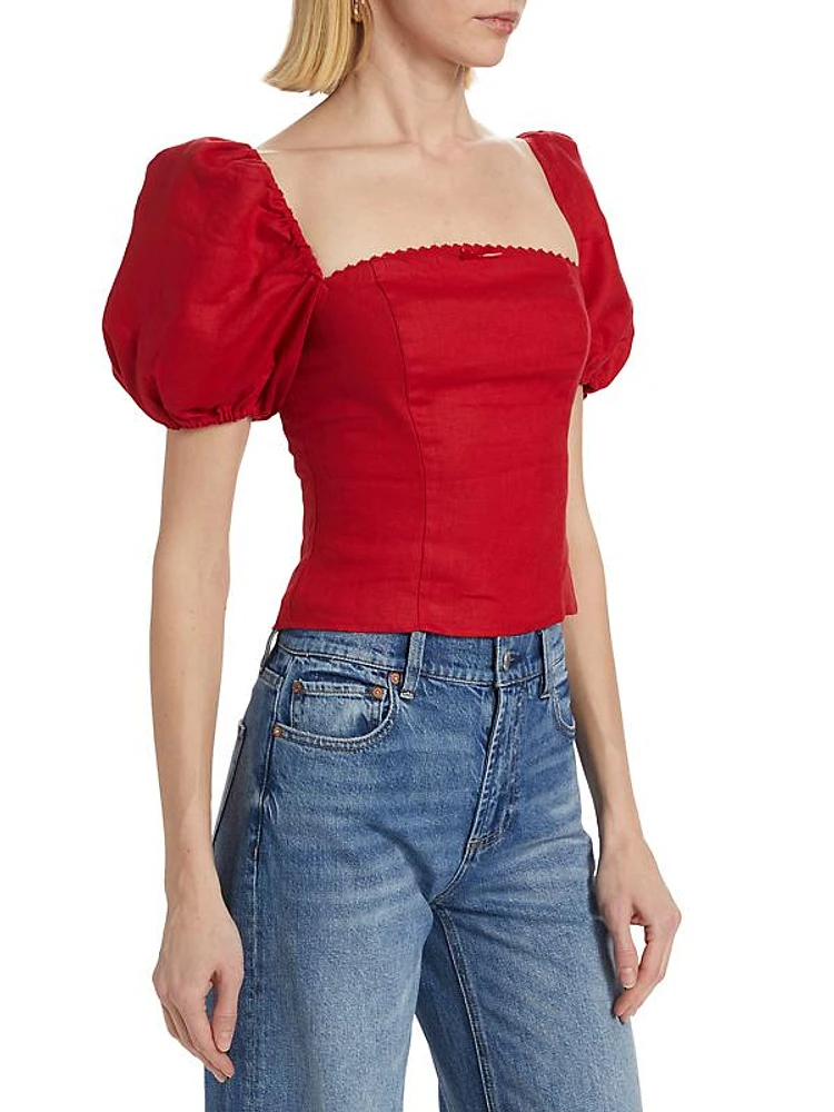 Marella Linen Balloon-Sleeve Top