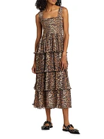 Leopard Smocked Flounce Midi-Dress