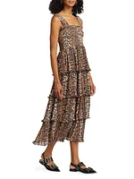 Leopard Smocked Flounce Midi-Dress