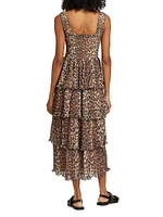 Leopard Smocked Flounce Midi-Dress