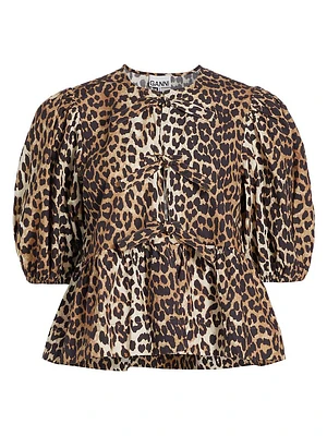 Leopard Poplin Peplum Blouse