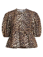 Leopard Poplin Peplum Blouse