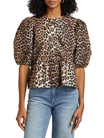 Leopard Poplin Peplum Blouse