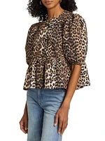 Leopard Poplin Peplum Blouse