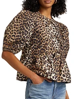 Leopard Poplin Peplum Blouse