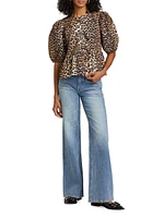 Leopard Poplin Peplum Blouse