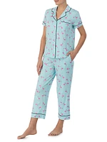 Flamingo-Print Cropped Pajama Set