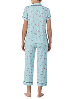 Flamingo-Print Cropped Pajama Set