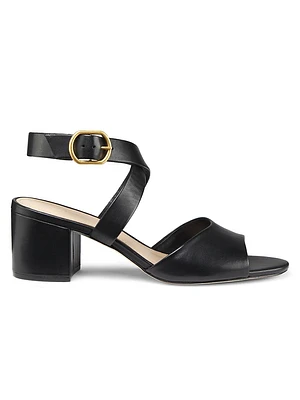 Buckled Leather Block Heel Sandals