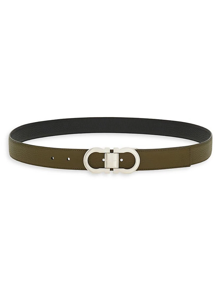 Double Gancini Leather Belt