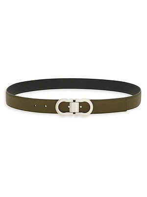 Double Gancini Leather Belt