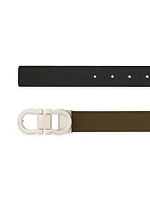 Double Gancini Leather Belt