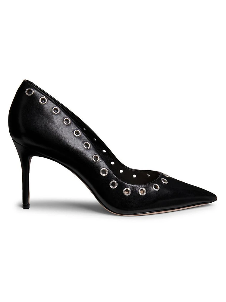 Grommet-Embellished Leather Pumps