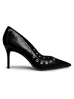 Grommet-Embellished Leather Pumps