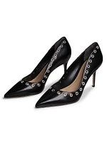 Grommet-Embellished Leather Pumps