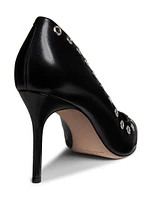 Grommet-Embellished Leather Pumps