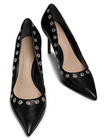 Grommet-Embellished Leather Pumps