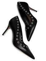 Grommet-Embellished Leather Pumps