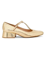 Lucy 40MM Embossed Leather T-Strap Pumps