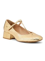 Lucy 40MM Embossed Leather T-Strap Pumps