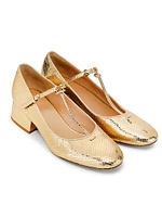 Lucy 40MM Embossed Leather T-Strap Pumps