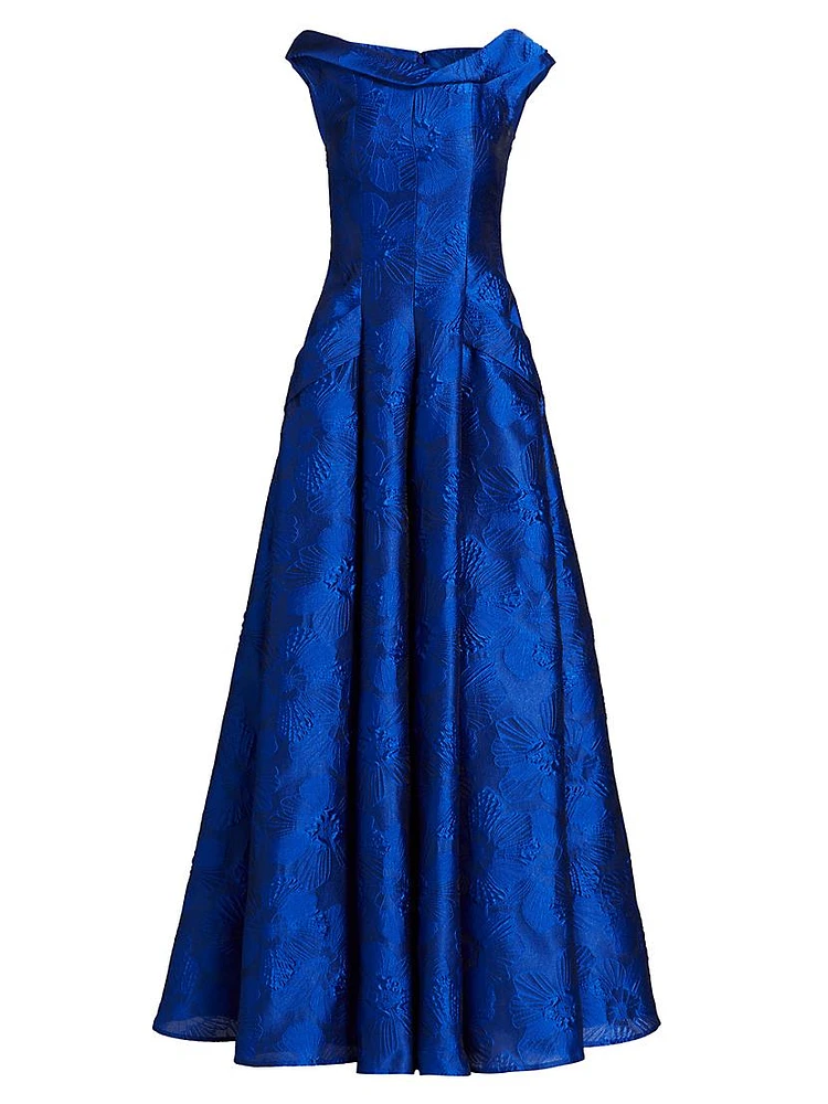 Floral Jacquard Cowl Neck Gown