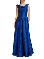 Floral Jacquard Cowl Neck Gown