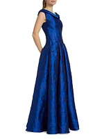 Floral Jacquard Cowl Neck Gown