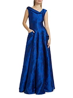 Floral Jacquard Cowl Neck Gown