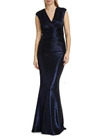 Metallic Satin Surplice Gown