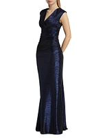 Metallic Satin Surplice Gown