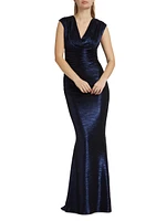 Metallic Satin Surplice Gown